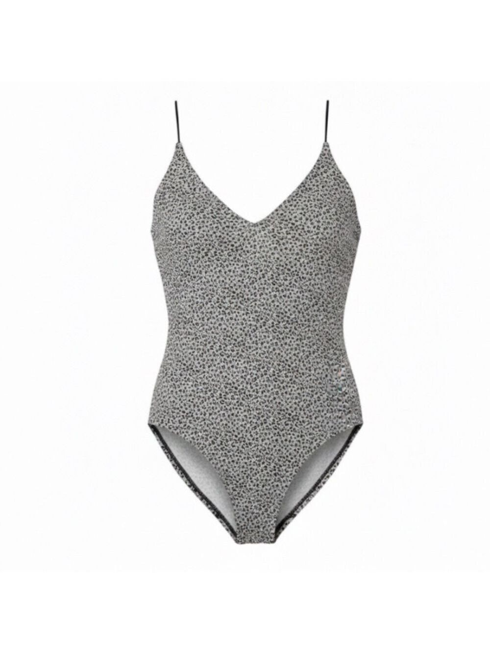 Gaze Gray Black Leopard Print Bodysuit Small Spaghetti Strap Stretch Fitted NWOT